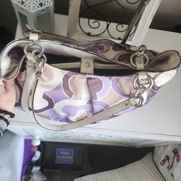 Coach Vintage Alexandra Op Art Purple Cream And Beige Large Shoulder Bag - Picture 6 of 9
